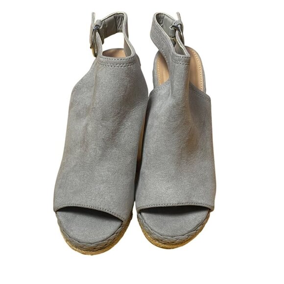 JustFab Keeley Womens Grey Peep Toe Espadrille Wedge Sandals Sz 6 - Picture 2 of 6